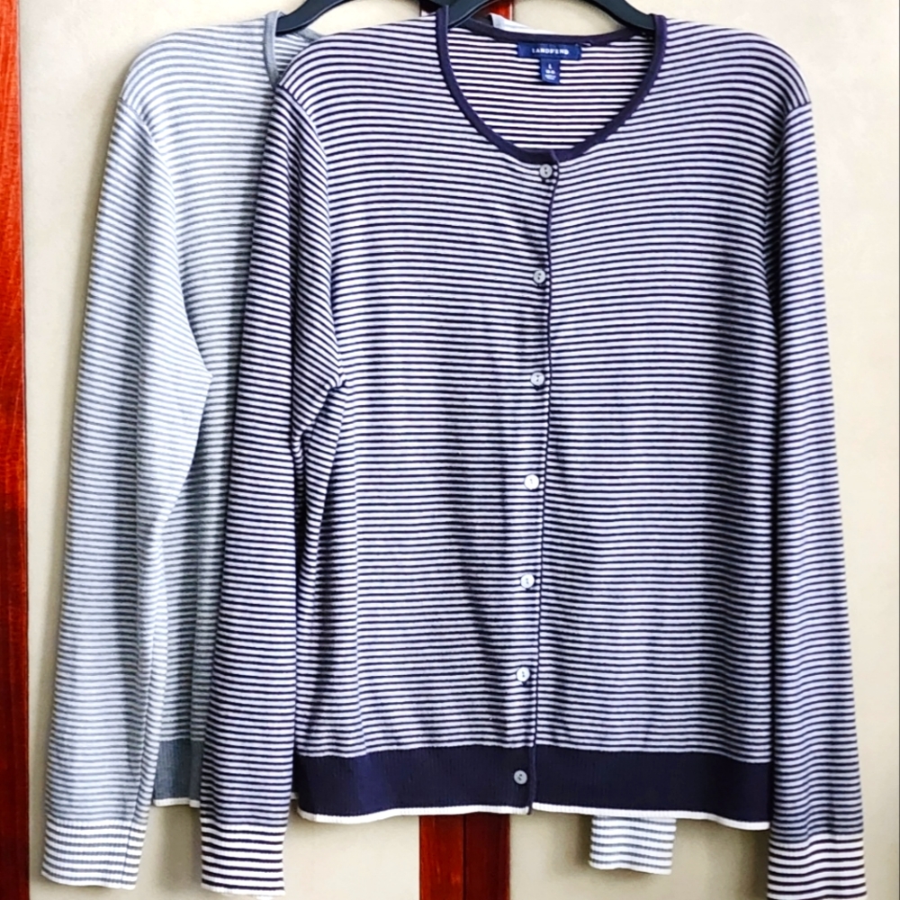 Striped Lands' End Cardigans L - Picture 1 of 15